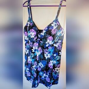 Swimsuits for All SWIMDRESS sz 24 D/DD Underwire, Tummy Control, Tropical Print!